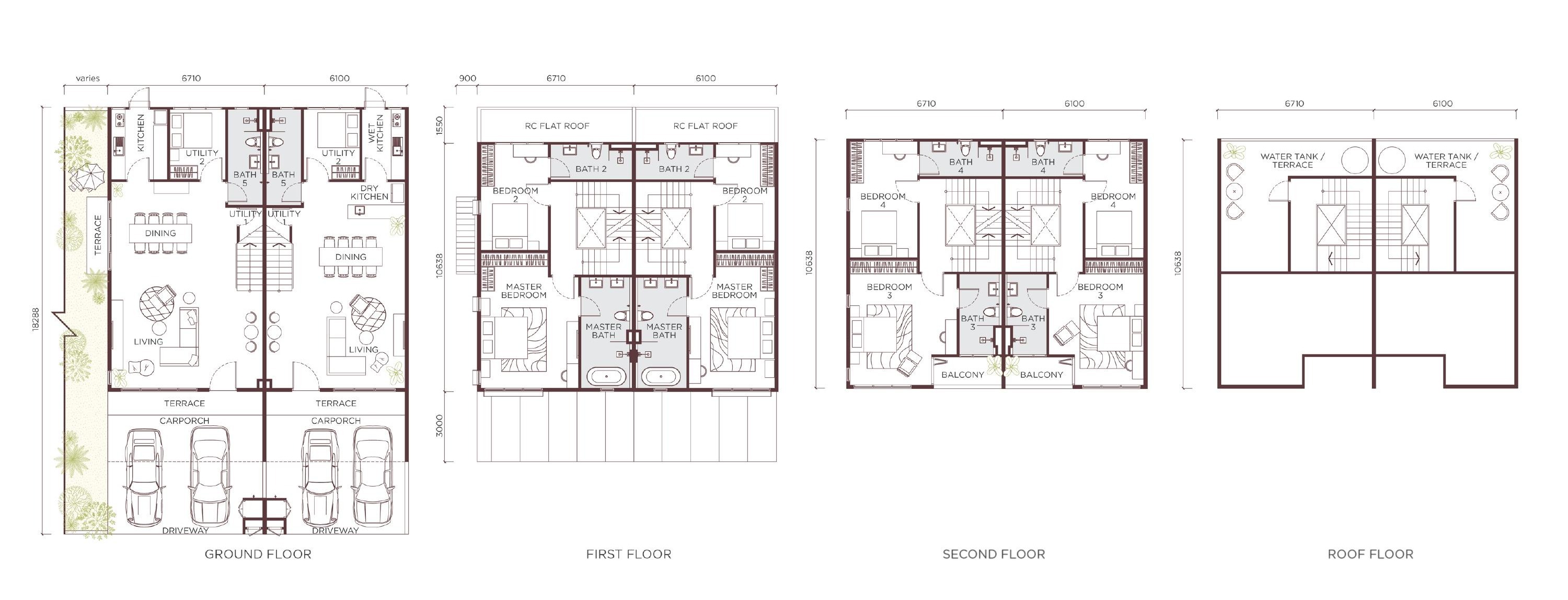 Brooklyn ground, first, second and roof floor plans